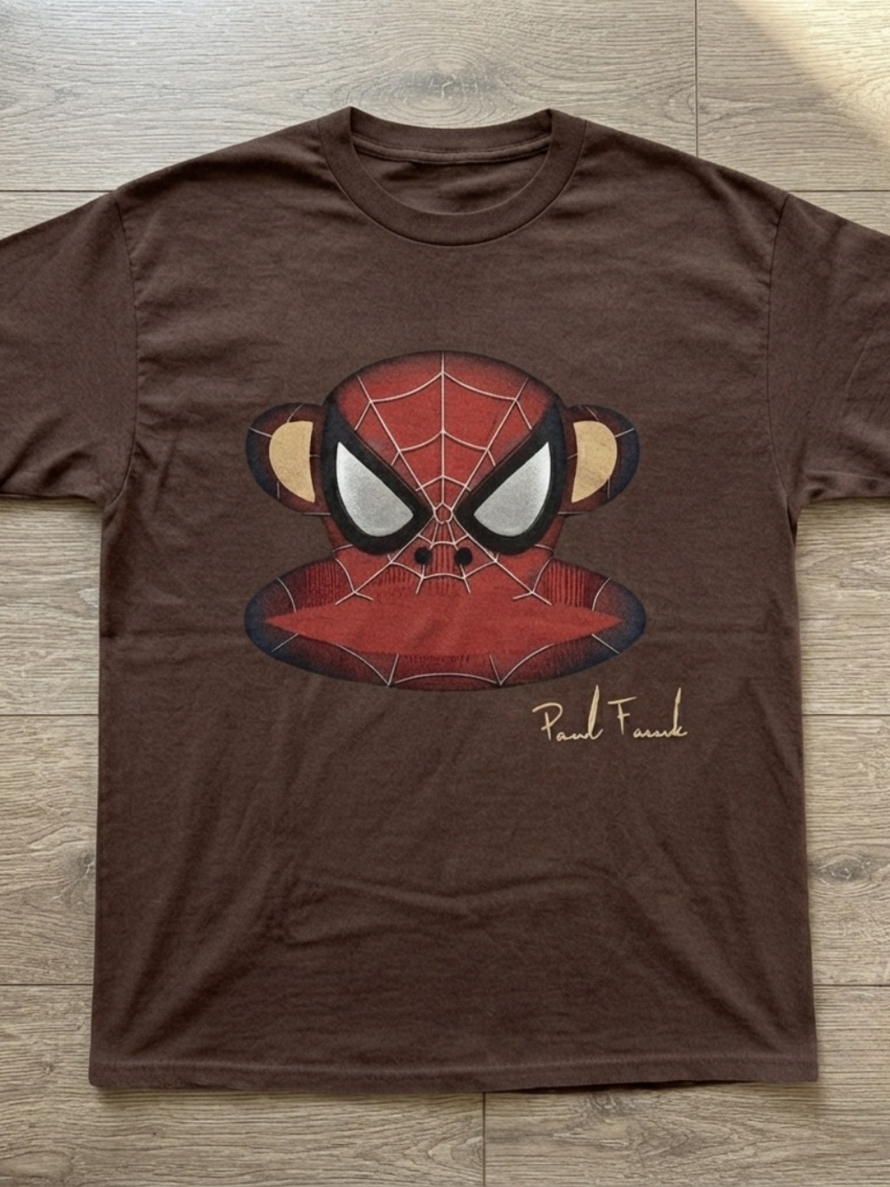 Gildan Brown Short-Sleeve Tee with Red Spider-Monkey Graphic